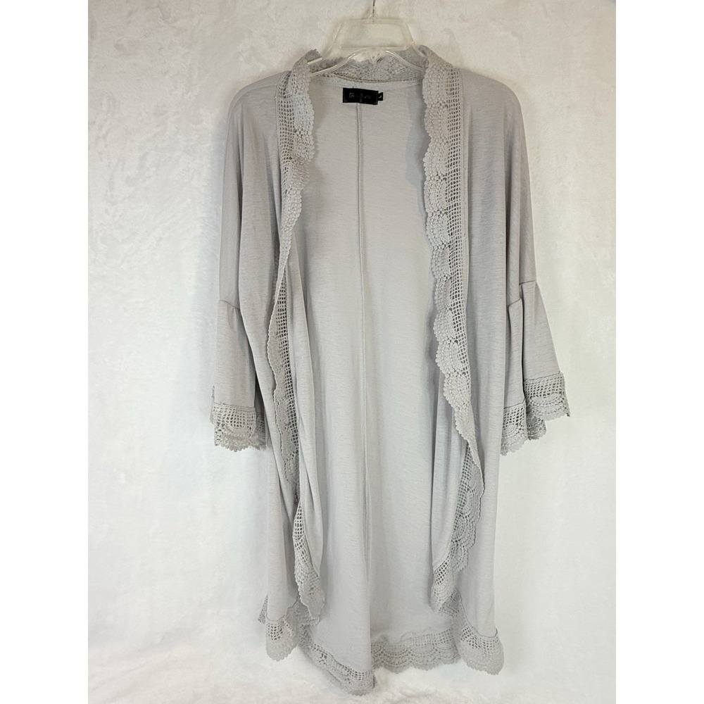 For G and PL Gray‎ Crochet Lace Kimono Cardigan Boho Duster L